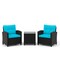 3-Piece PE Rattan Outdoor Furniture Set with Tempered Glass Table and Cushioned Armchairs
